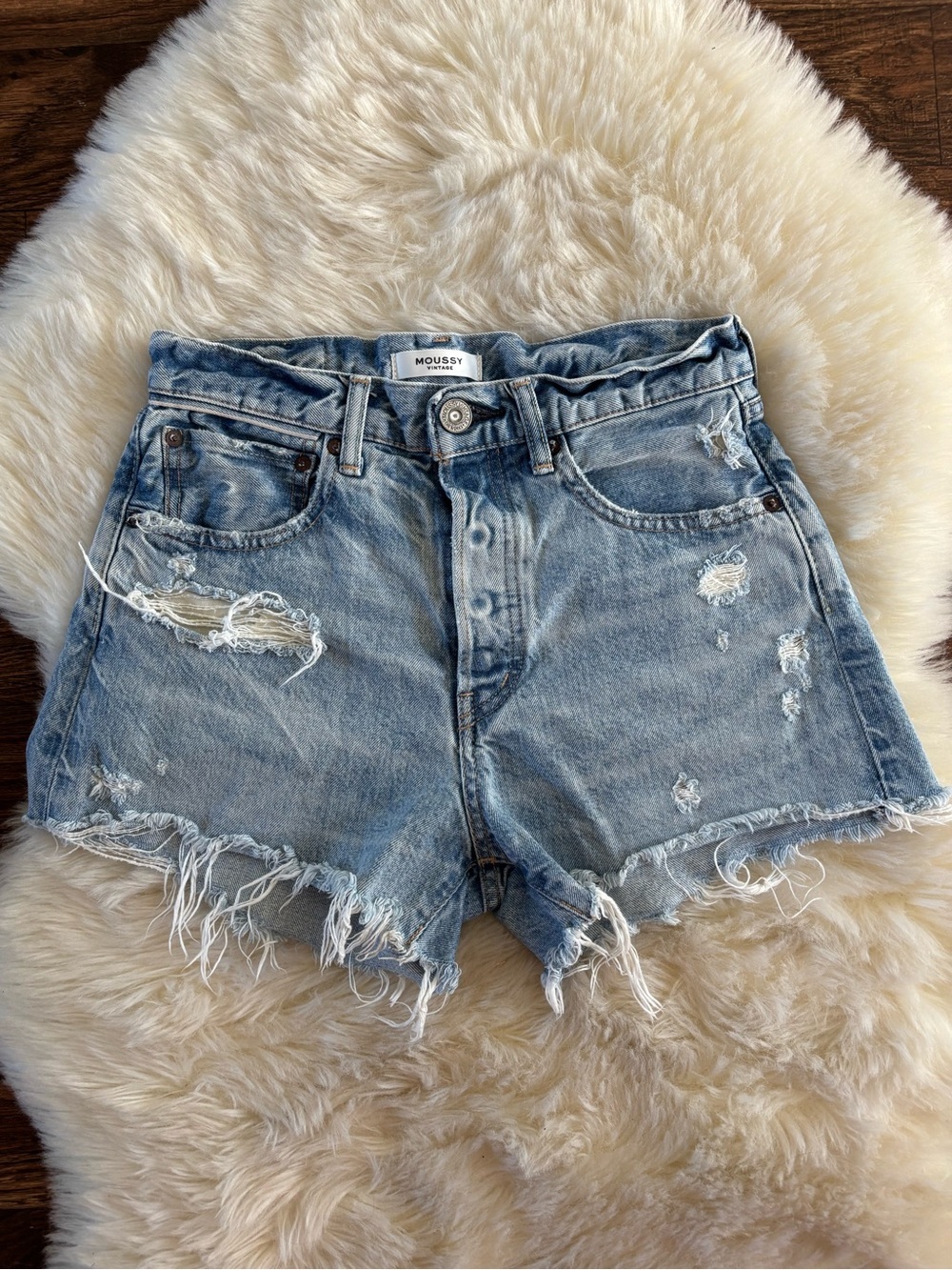 MOUSSY VINTAGE Howa High Rise Distressed Cutoff Denim Shorts Casual
